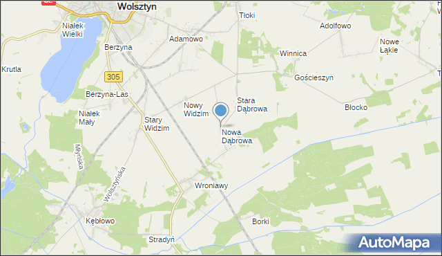 mapa Nowa Dąbrowa, Nowa Dąbrowa gmina Wolsztyn na mapie Targeo